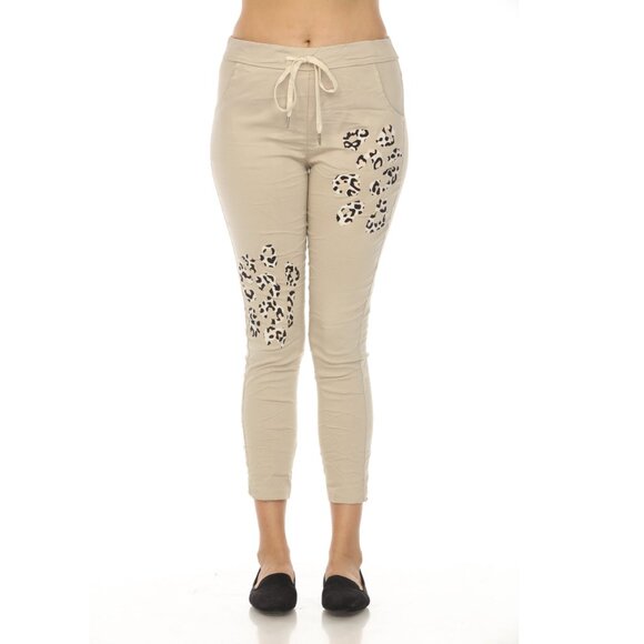Beige Cheetah Detail stretchable pant with Pockets - Picture 2 of 5